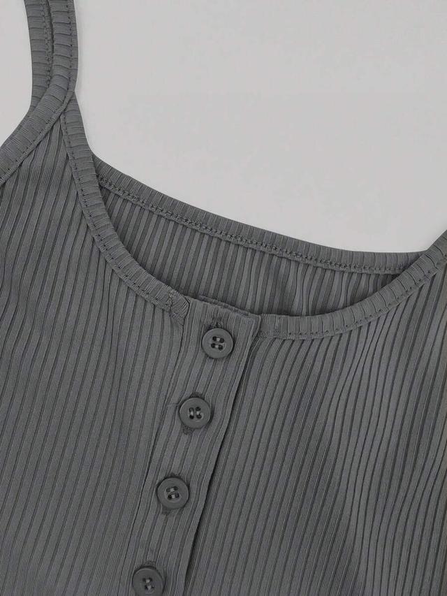 grey buttoned ribbed camisole tank top