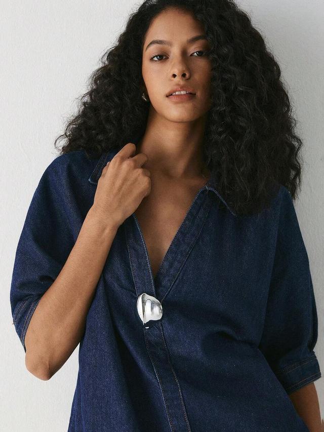dark wash denim shirt with metal button detail