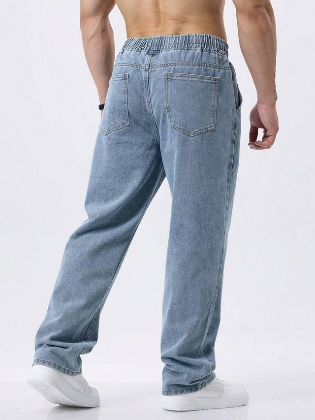 light blue relaxed fit washed grey drawstring straight leg jeans