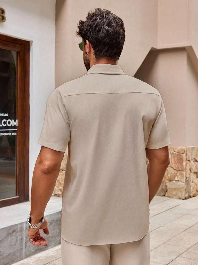 taupe men's casual beige button-down short sleeve summer shirt