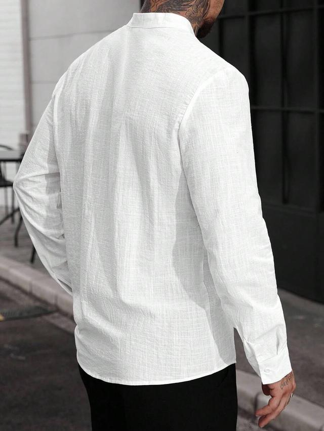 white linen textured cotton long sleeve shirt