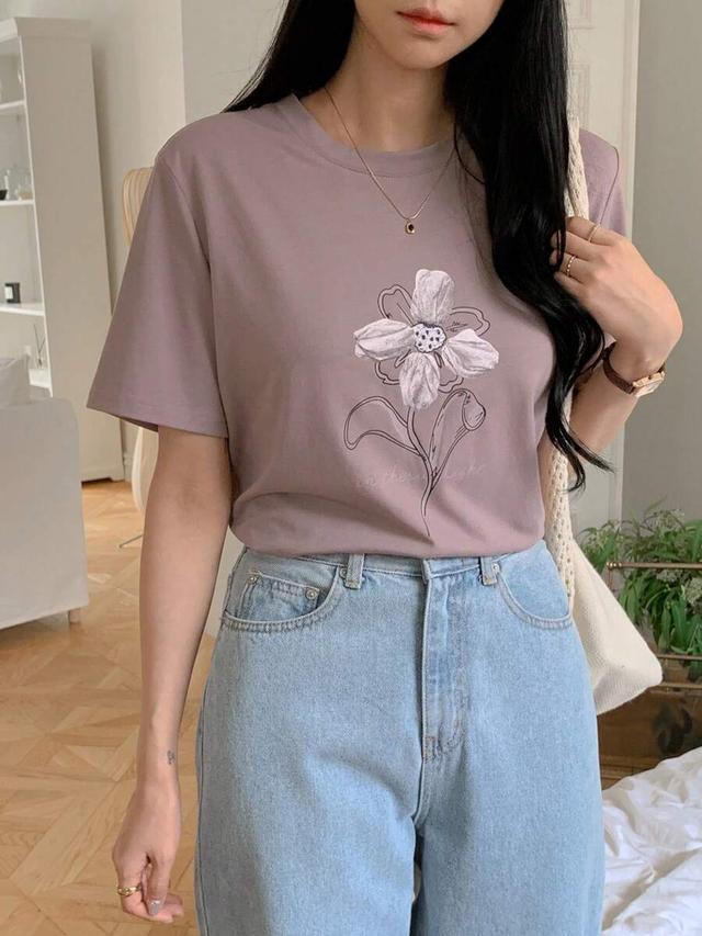 dazy women's loose casual floral printed t-shirt