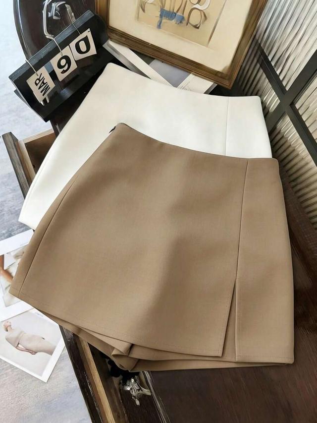 white franclia versatile high waist slit gray culotte shorts