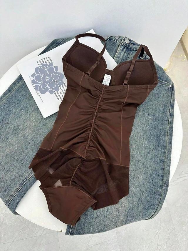 brown women's slimming shaping bodysuit with integrated bra