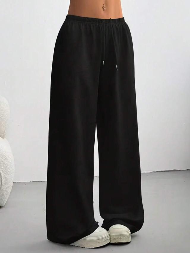 black casual grey wide leg sweatpants with drawstring waist