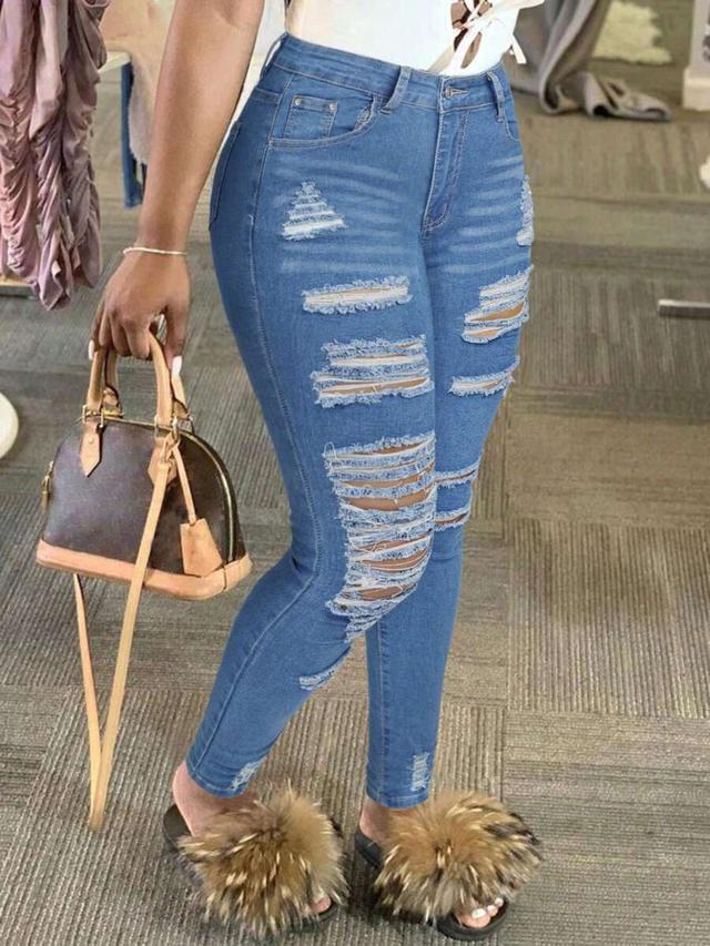 women's distressed slim-fit stretchy blue skinny jeans