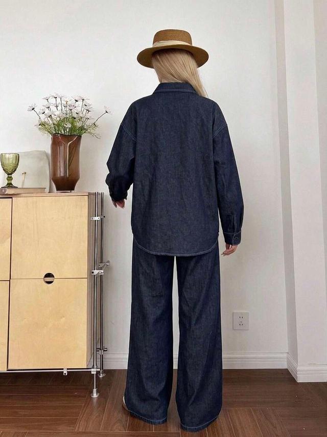 vintage distressed dark wash denim long sleeve shirt