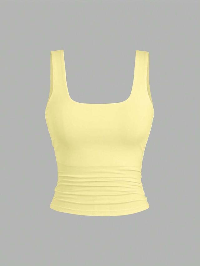 yellow square neck fitted tank top
