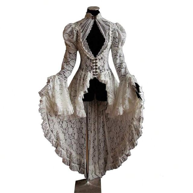 white gothic lace high-low long sleeve dress