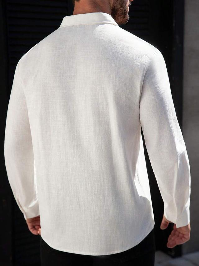 white long sleeve linen blend guayabera shirt