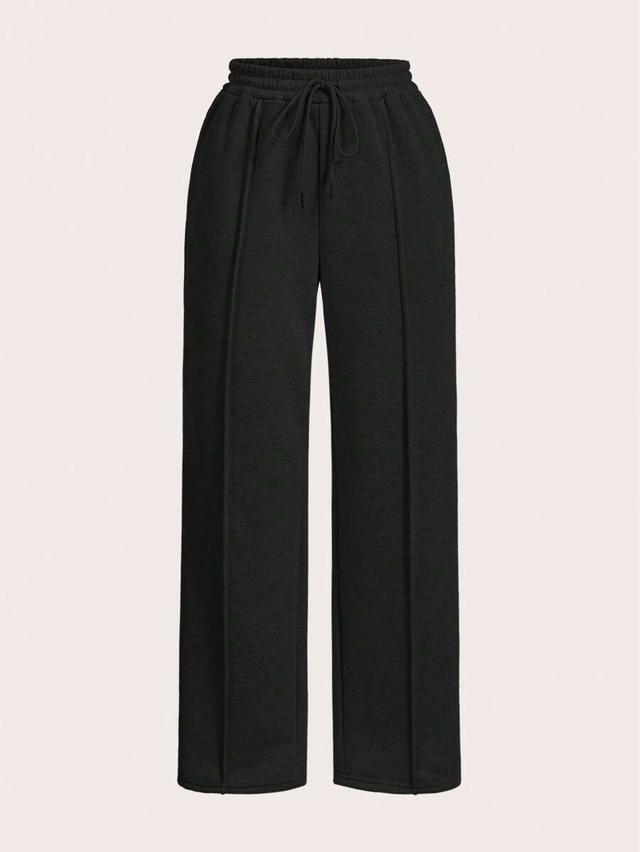 black drawstring waist wide leg casual sweatpants