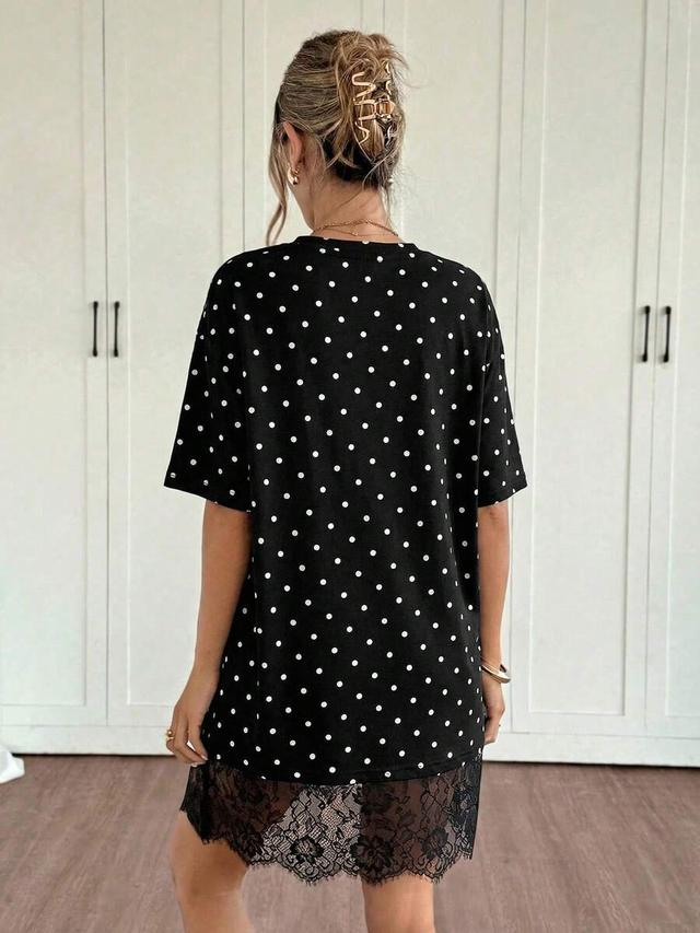 black and white polka dot t-shirt mini dress