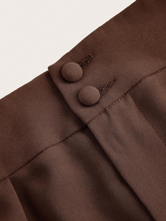 brown high-waisted pleated wide leg trousers