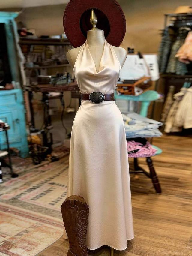 pale peach elegant champagne satin draped cowl neck formal dress