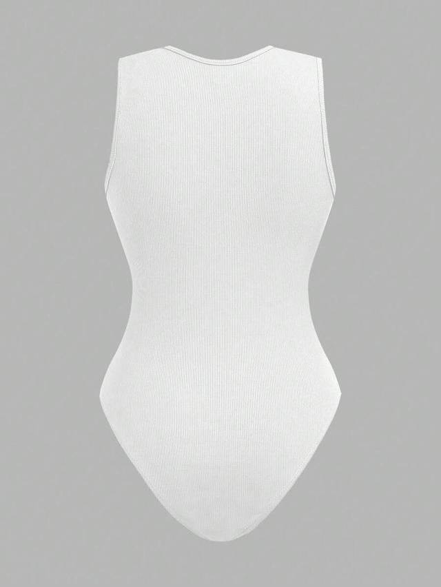white crew neck sleeveless ribbed bodysuit