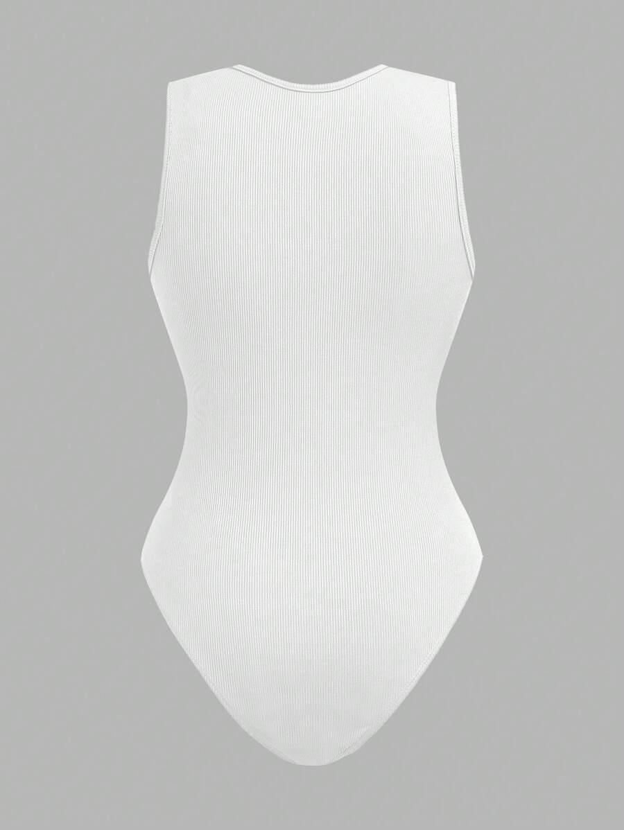 white crew neck sleeveless ribbed bodysuit