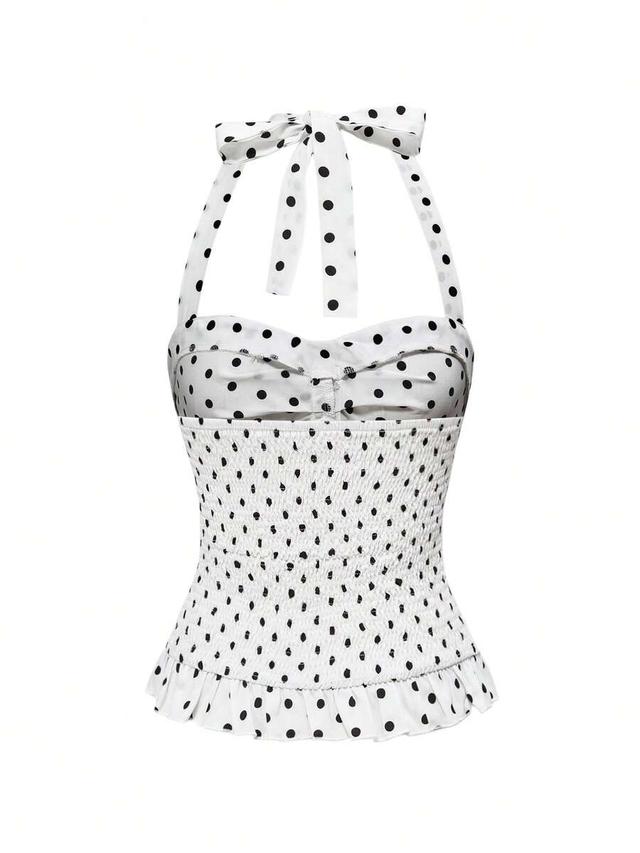 white polka dot polka dot halter neck peplum corset top