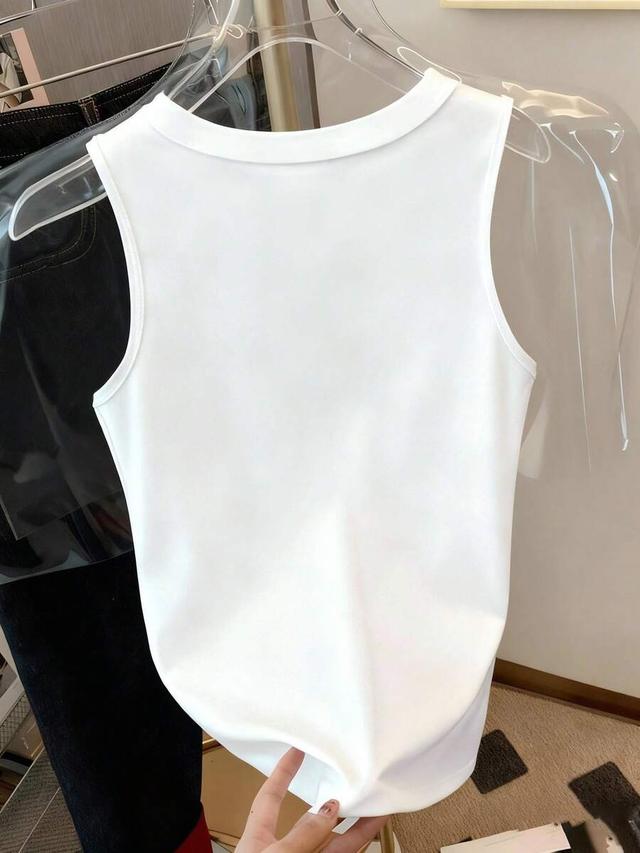 white resyla graphic print contrast color round neck tank top
