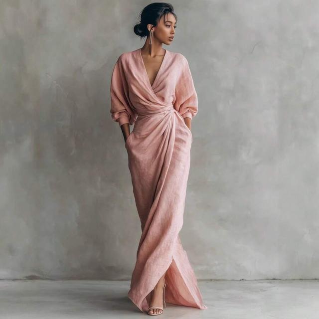 pink wrap maxi dress