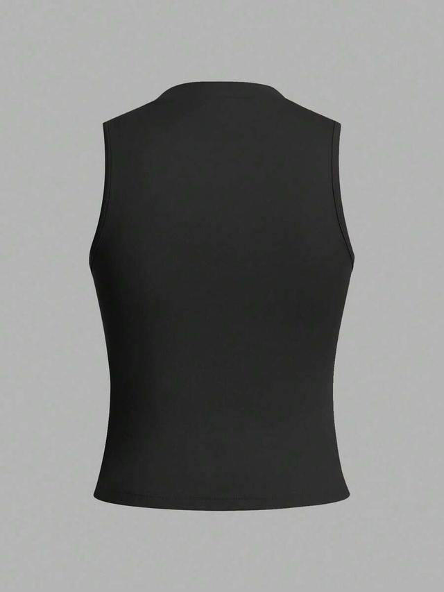 black crew neck fitted sleeveless tank top