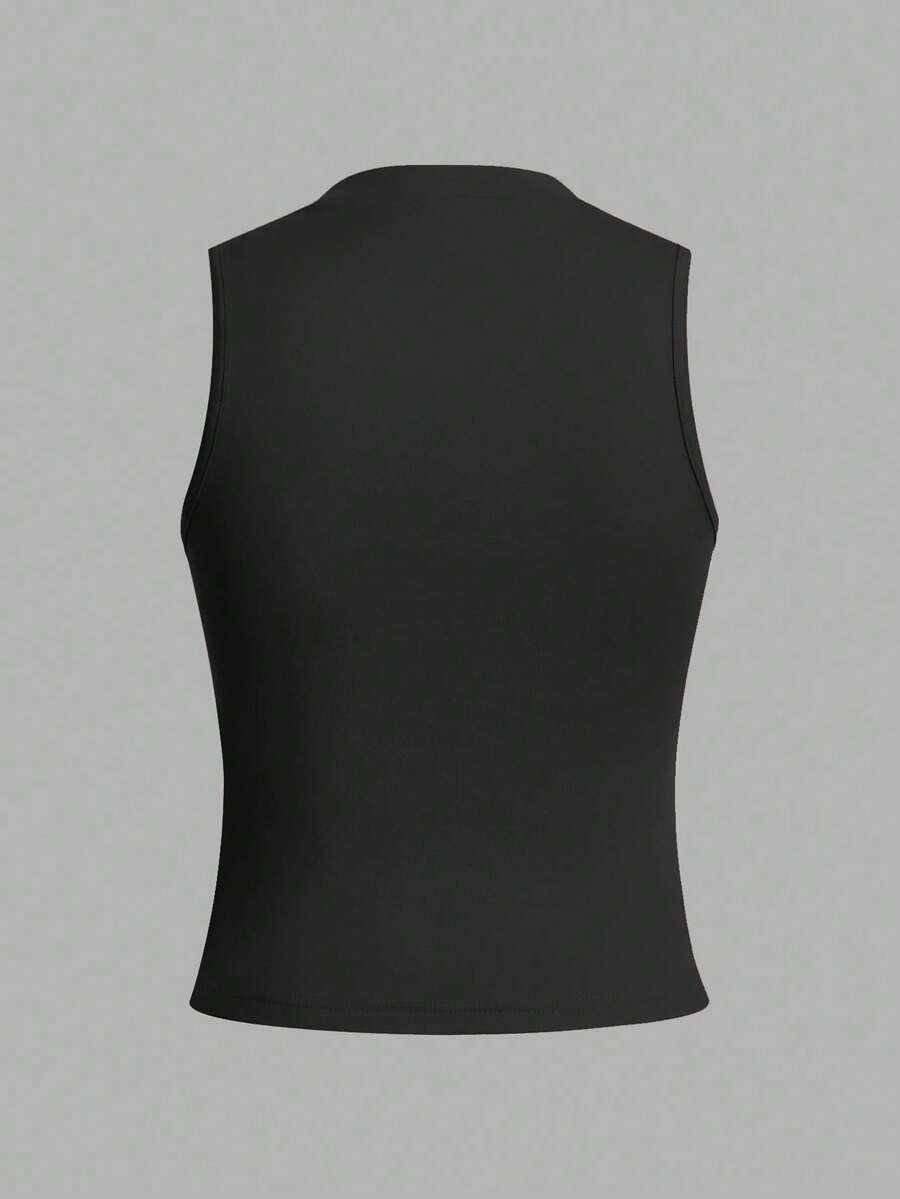black crew neck fitted sleeveless tank top