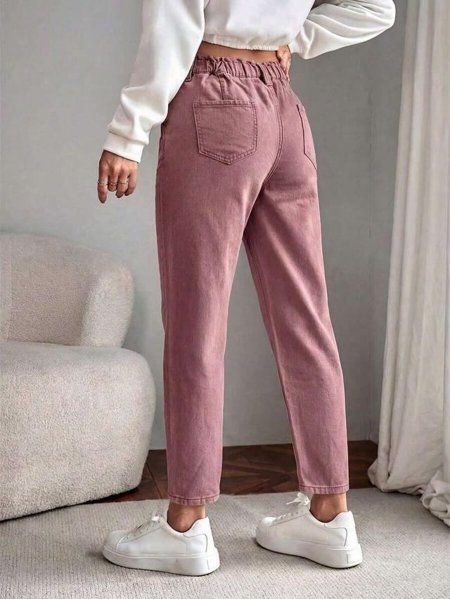 women's mauve paperbag waist straight leg jeans