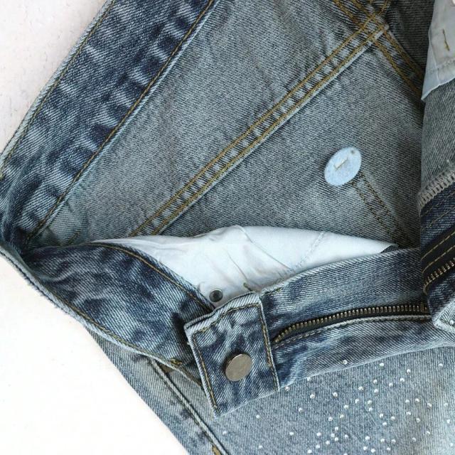 blue american-style denim shorts with rhinestone embellishments