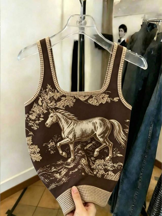 resyla women's regular fit horse print square neck tank