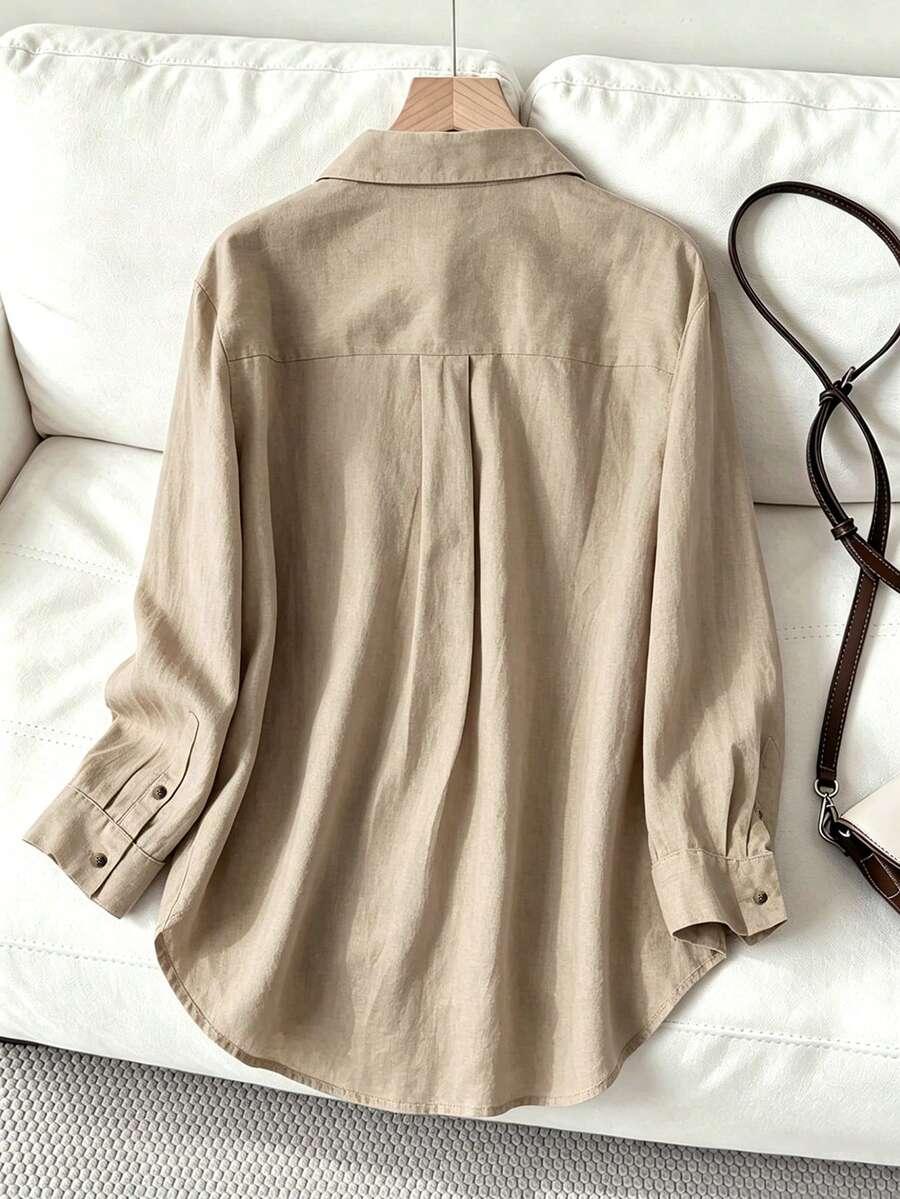 women's casual linen blend solid color button down shirt