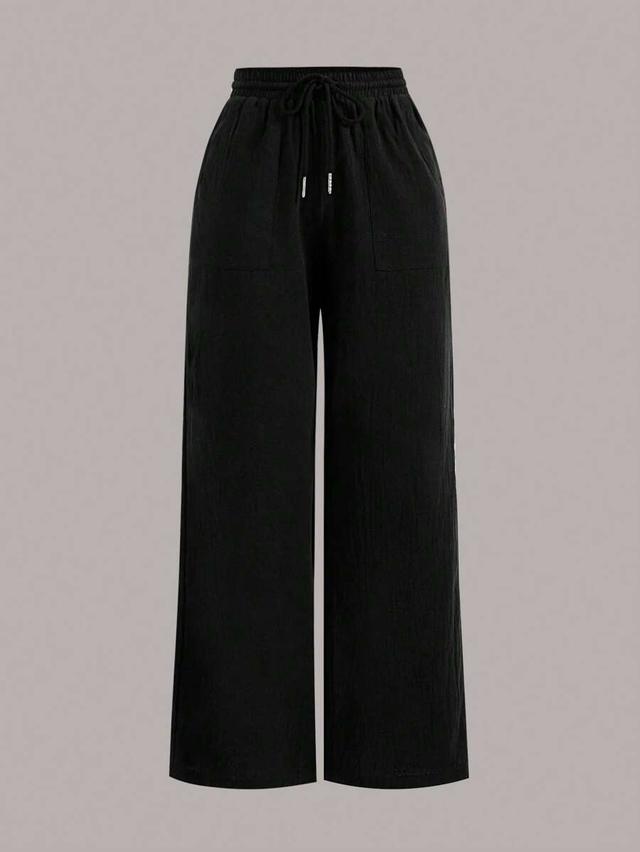 black drawstring wide-leg trousers