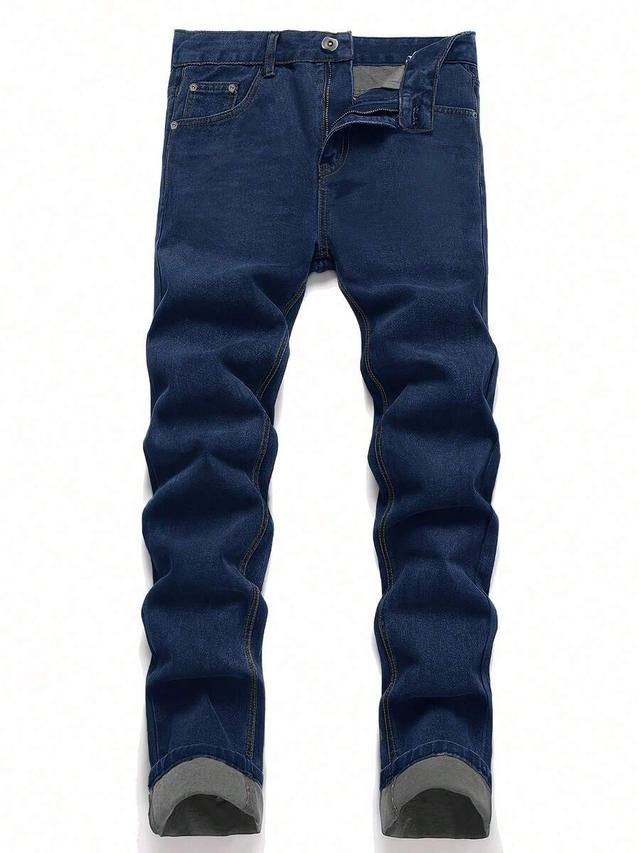 medium blue men's retro distressed straight leg slim fit jeans