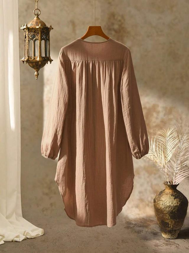 dusty rose cotton long sleeve shirt dress