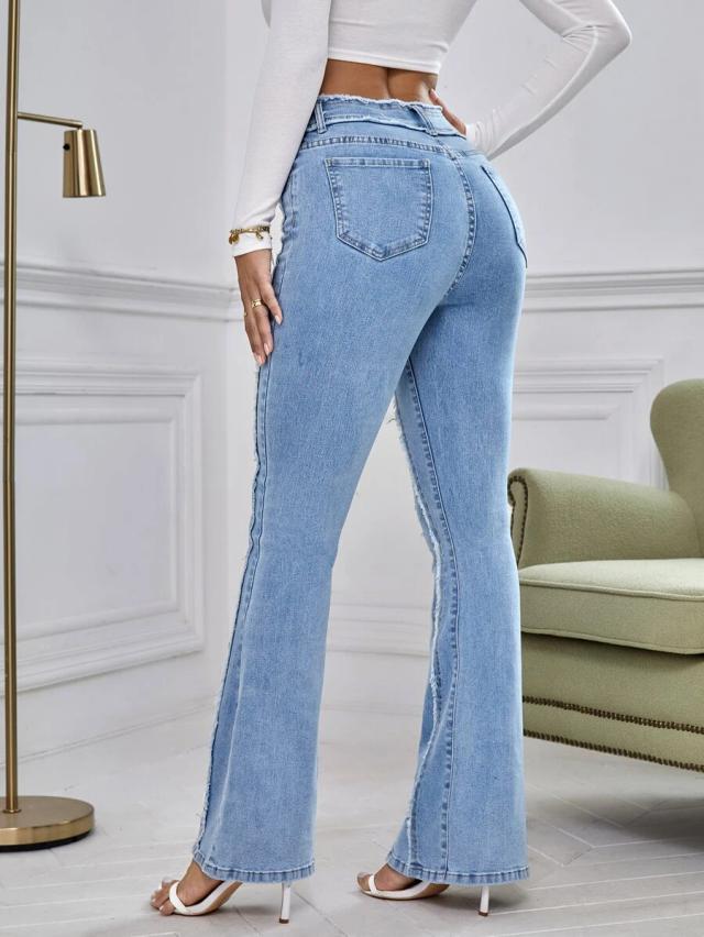 blue raw cut olive green bootcut leg jeans