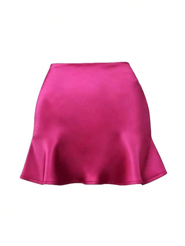 hot pink women's mini skirt, classic soft silky satin