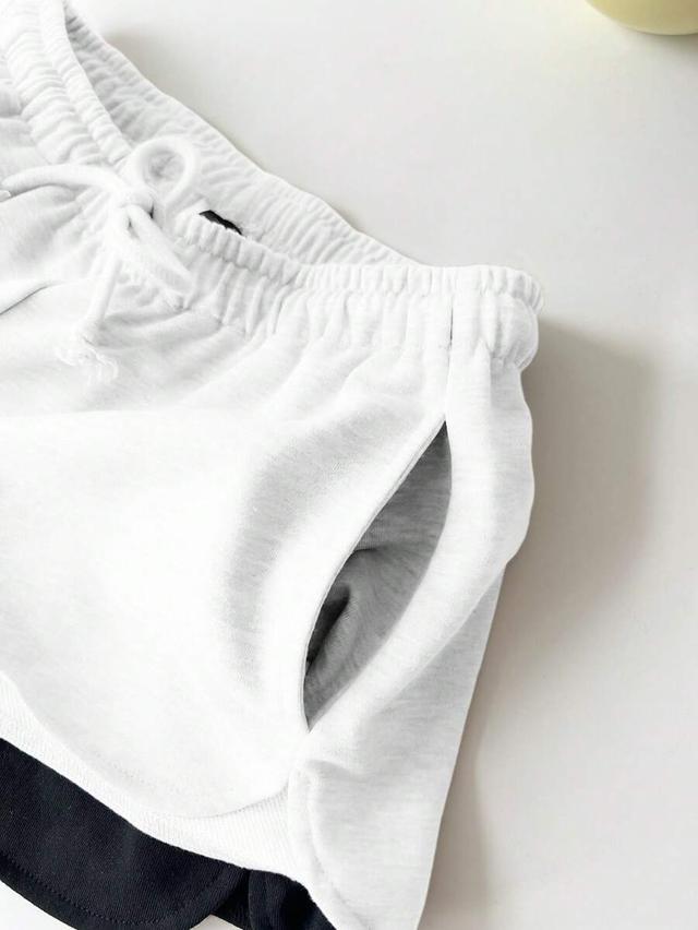 white casual drawstring elastic waist cotton jersey shorts