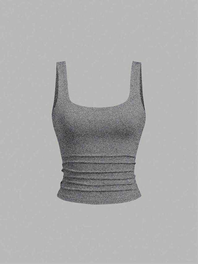 grey casual cropped square neck pleated tank top