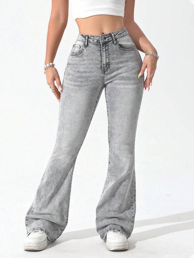 grey women's everyday pocketed flare leg casual versatile jeans