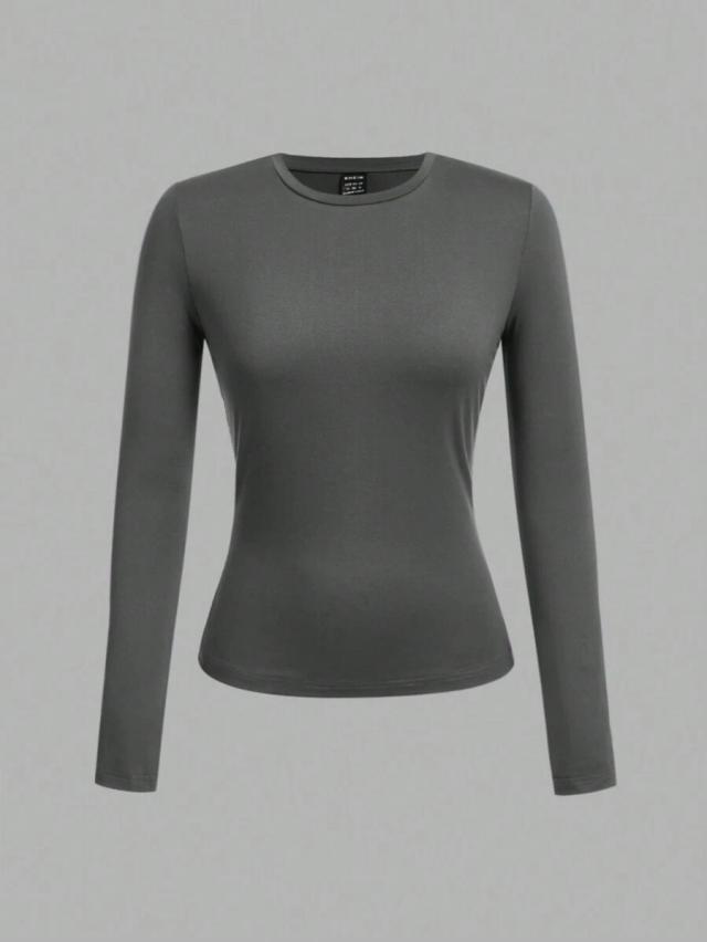 grey crew neck long sleeve slim fit t-shirt set