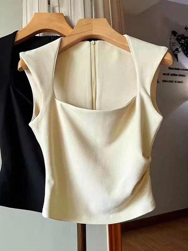 black pleated waist zip back tank top