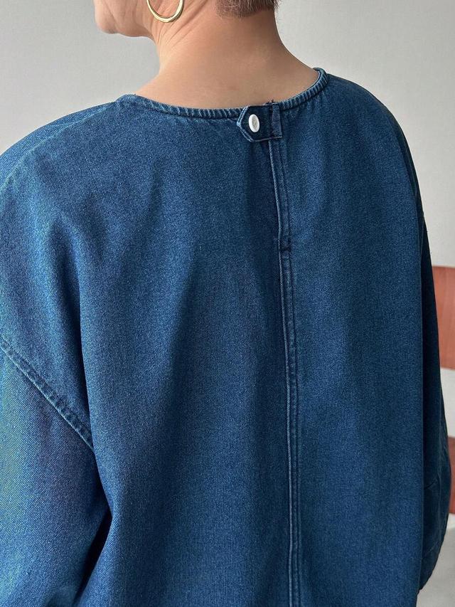 solid color round neck loose denim top