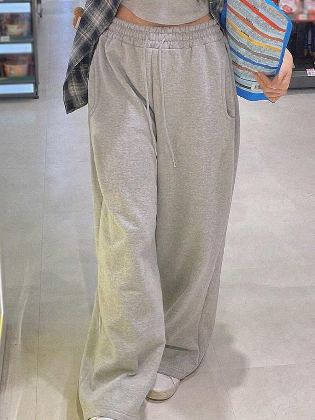 grey drawstring waist casual straight leg sweatpants