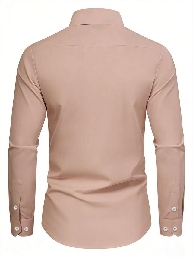 taupe men's solid peach formal button-down long sleeve shirt