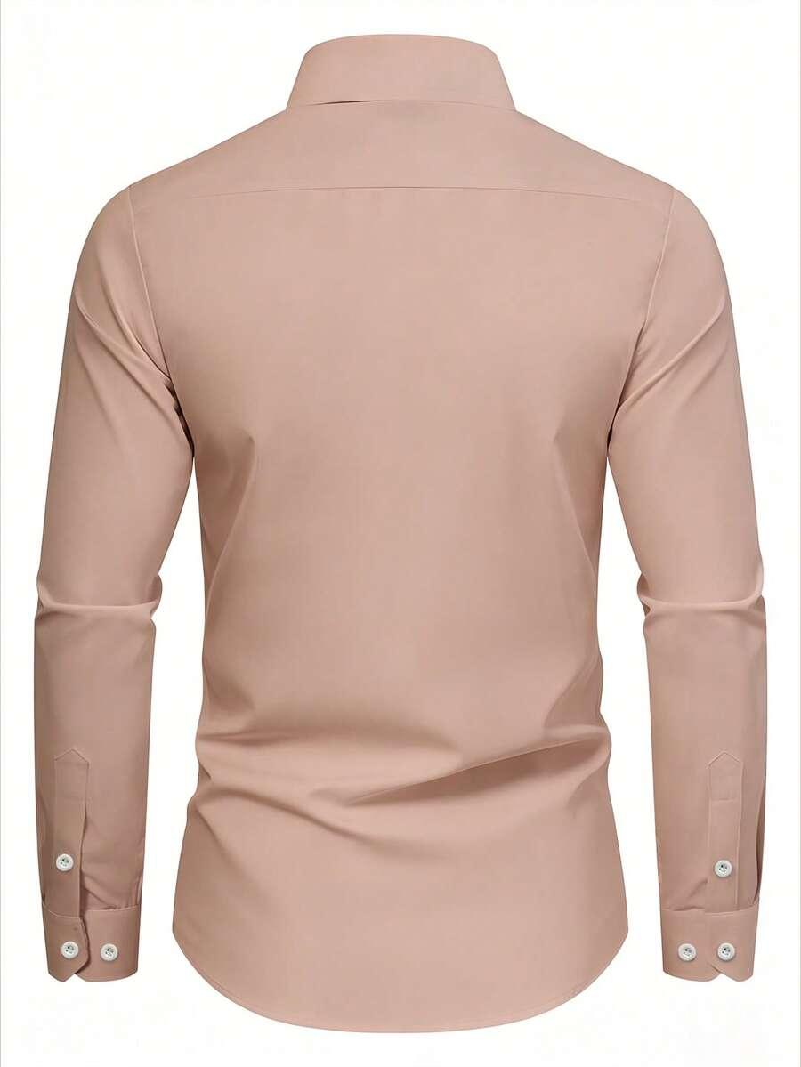 taupe men's solid peach formal button-down long sleeve shirt