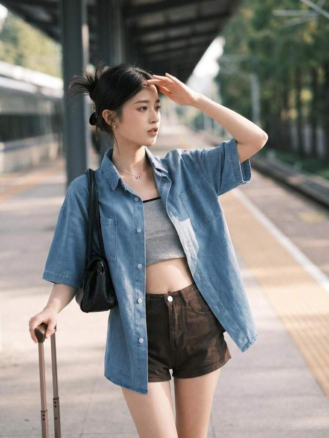 blue oversized light wash denim button down shirt