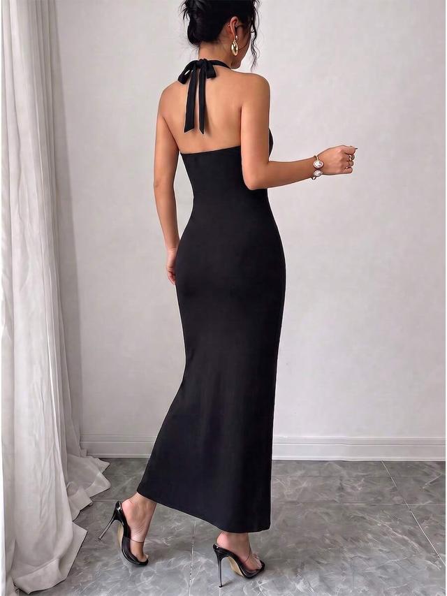 black gloweve colorblock halter neck fitted elegant dress