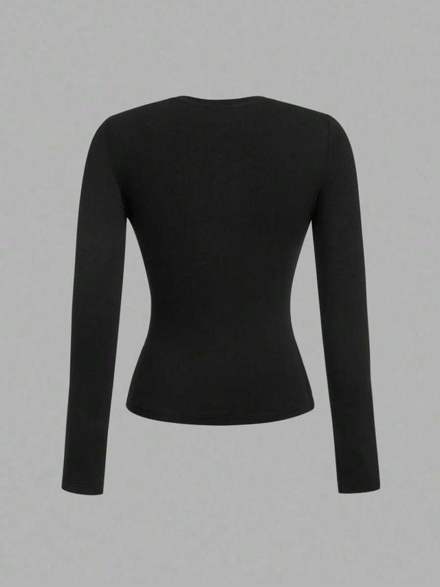 black casual slim fit long sleeve t-shirt set