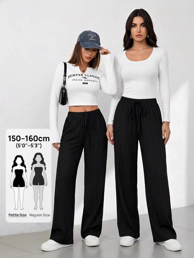 vivamere autumn casual basic textured wide-leg capri pants