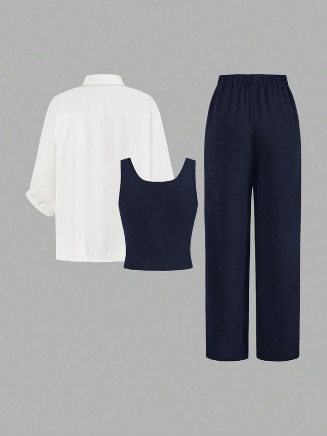 white wide leg elastic waist trousers