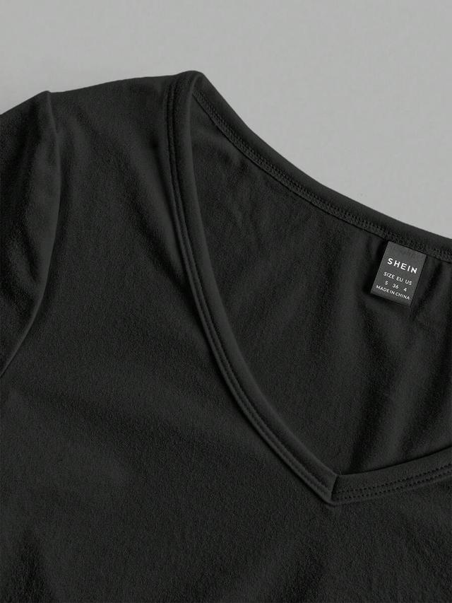 black cotton deep v-neck long-sleeved base top