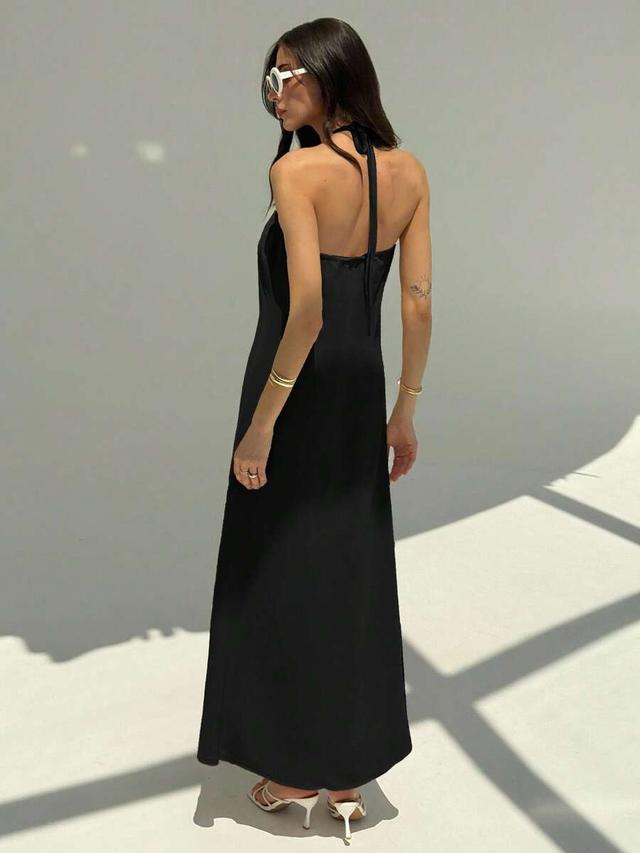 champagne color backless pleated minimalist long dress